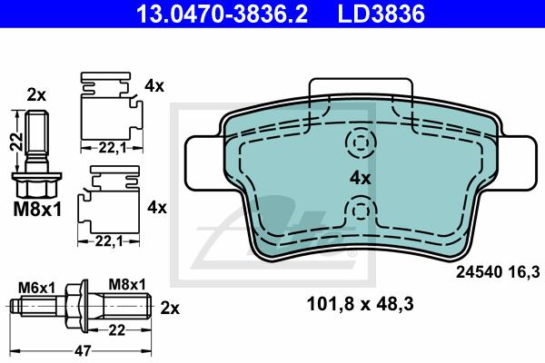 BREMSBELÄGE CERAMIC CITROEN C4 PICASSO I HINTEN Ø268 ATE BREMSSCHEIBEN